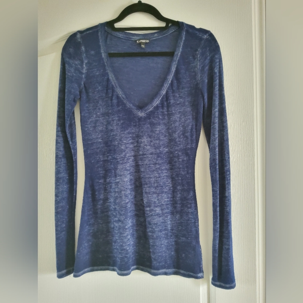 Express Size S Blue thin long sleeve v neck shirt